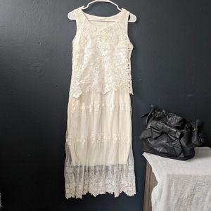 Floral Crochet Tiered Lace Dress